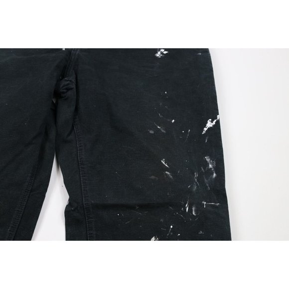 Vintage Carhartt Mens 36x32 Thrashed Wide Leg Dungaree Fit Canvas Pants Black - Picture 6 of 12